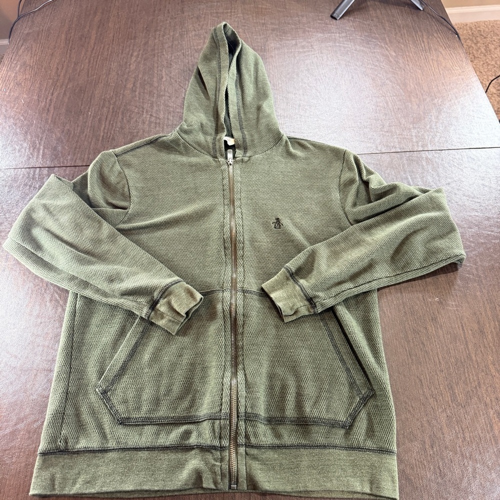 Penguin Classic Olive Green Full-Zip Hoodie Sweater Sz L